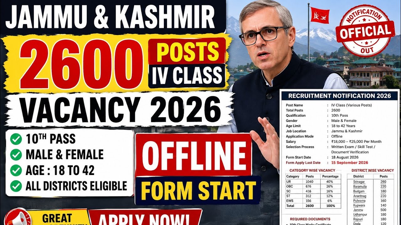 Latest offline form in Jammu Kashmir 2026 // iv class vacancy jammu Kashmir 2026 //10 th pass jobjk