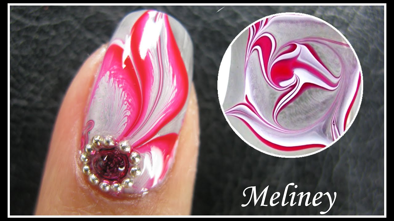 WATER MARBLE NAIL ART TUTORIAL | ENCHANTED FOREST RED FLOWER FEATHER NAIL DESIGN MANICURE EASY DIY
