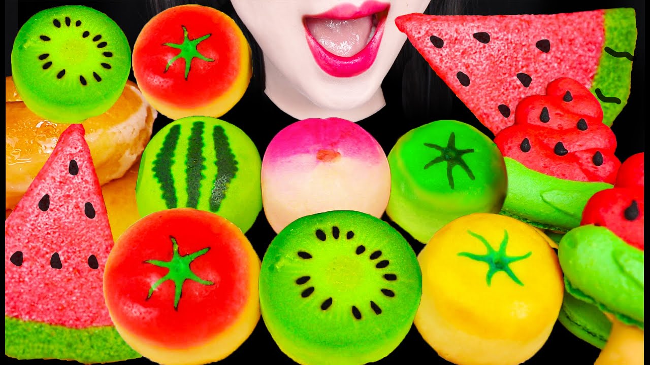 ASMR Fruit Cake, Watermelon Dessert 수박 디저트, 과일 케이크 먹방 Mukbang, Eating