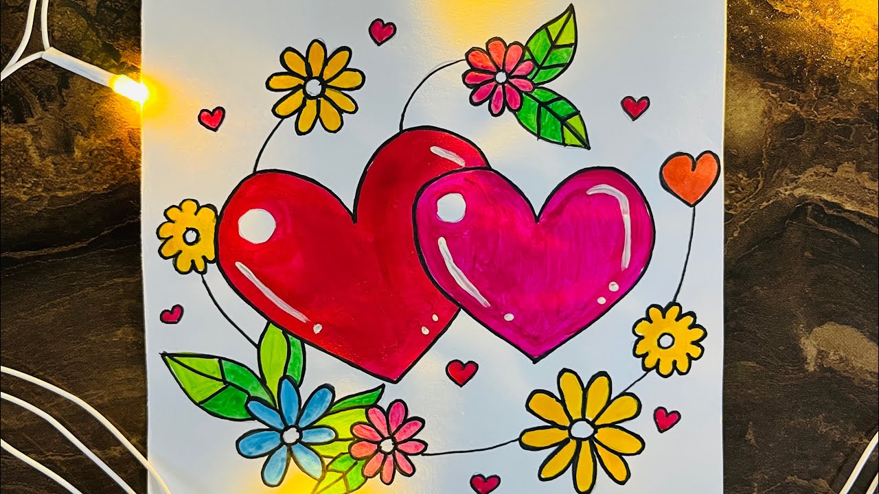 How To Draw A Easy & Beautiful Painting For Kids | Baccho K Liye Aasan Painting Kaise Banay 💕🎨🖌️🌺🌿