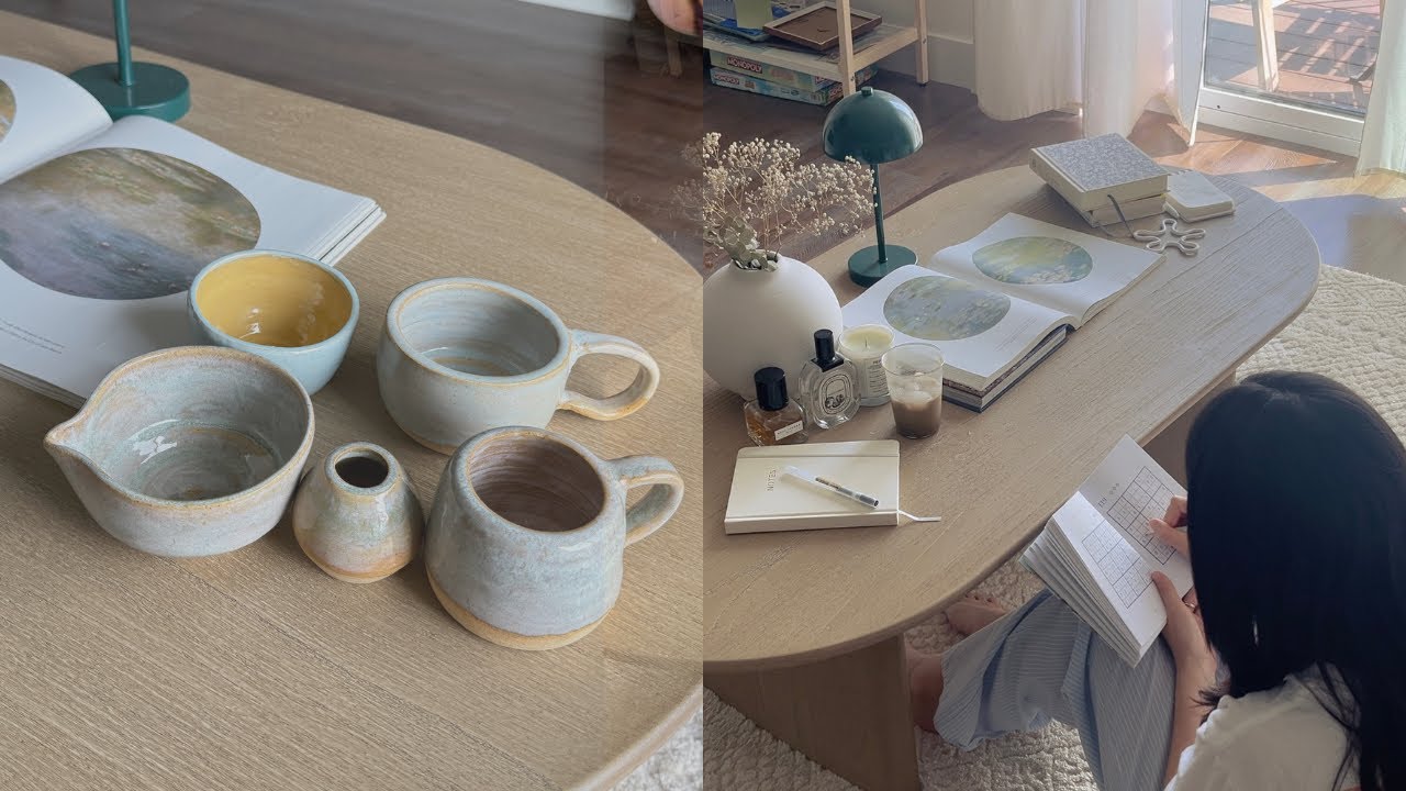 vlog - handmade monet matcha set, slow day in chicago, making açai bowl, journaling