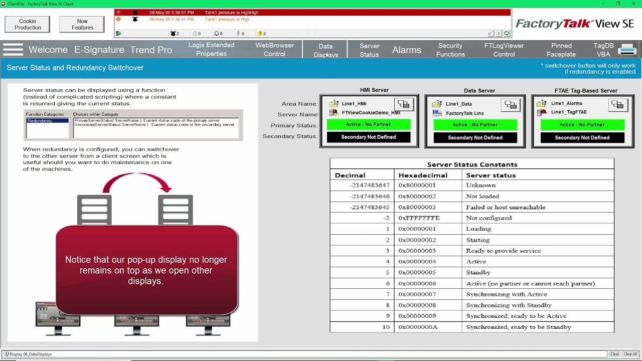 Pin or Unpin a Pop-up display during runtime in FactoryTalk View SE
