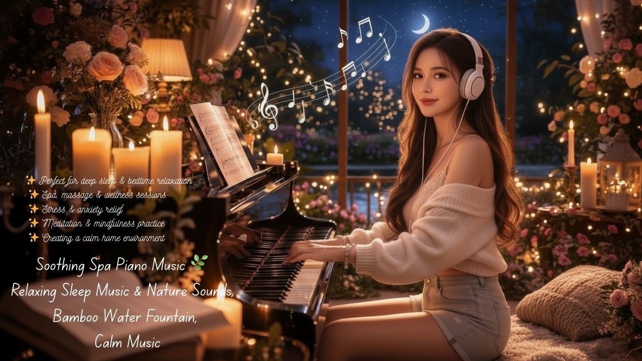 Soothing Spa Piano Music 🌿 Relaxing Sleep Music & Nature Sounds, Bamboo Water Fountain, Calm Music