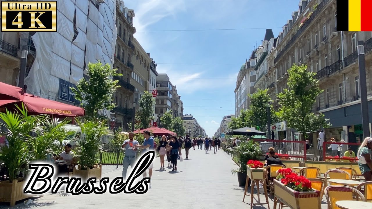 🇧🇪Brussels Summer Walk - Boulevard Anspach -【4K 60fps】