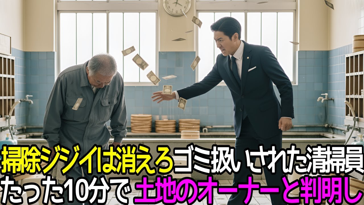 「掃除ジジイは消えろｗ」銭湯の高齢清掃員をゴミ扱いし笑う若社長。10分後、土地の真のオーナーの正体が判明し…。