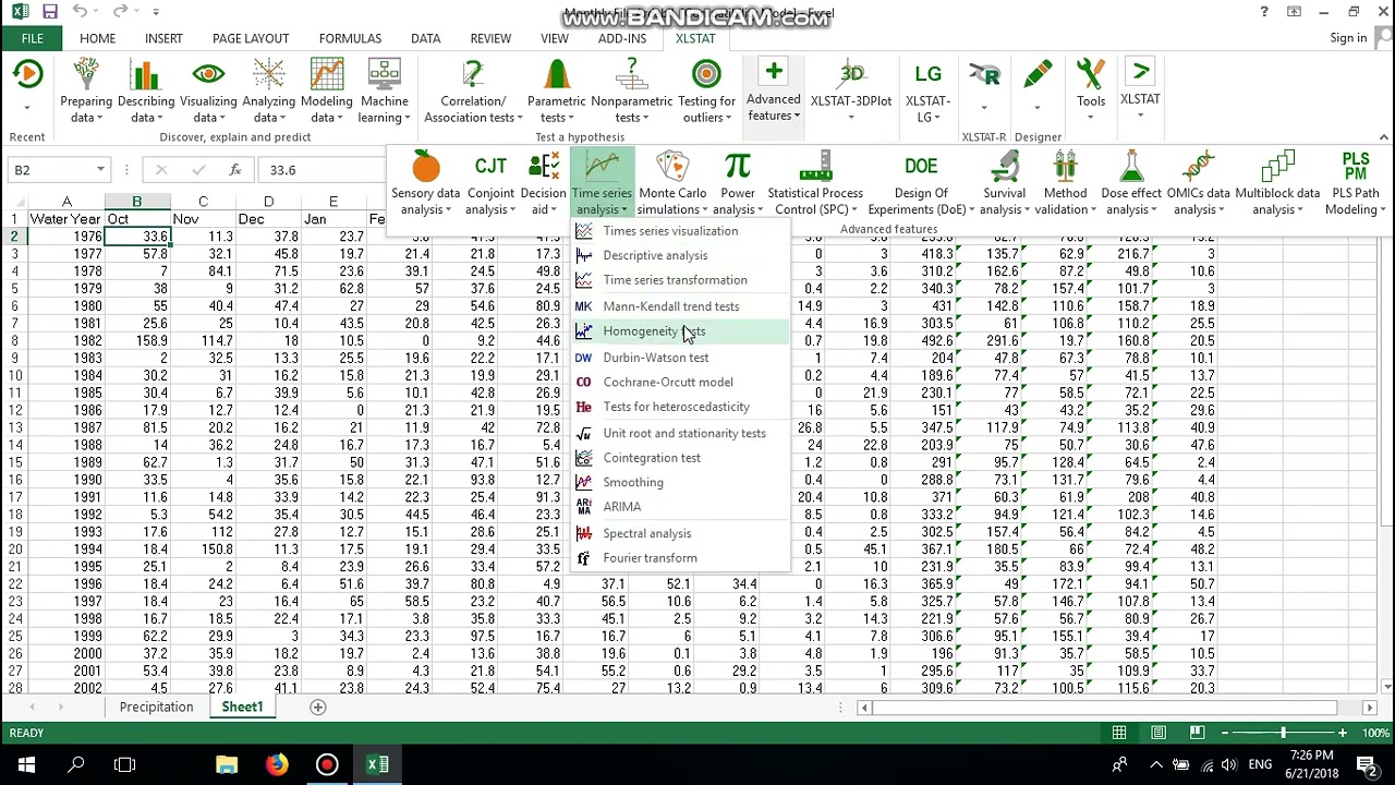Mann Kendall Trend Tests in XLSTAT(Excel 2018)