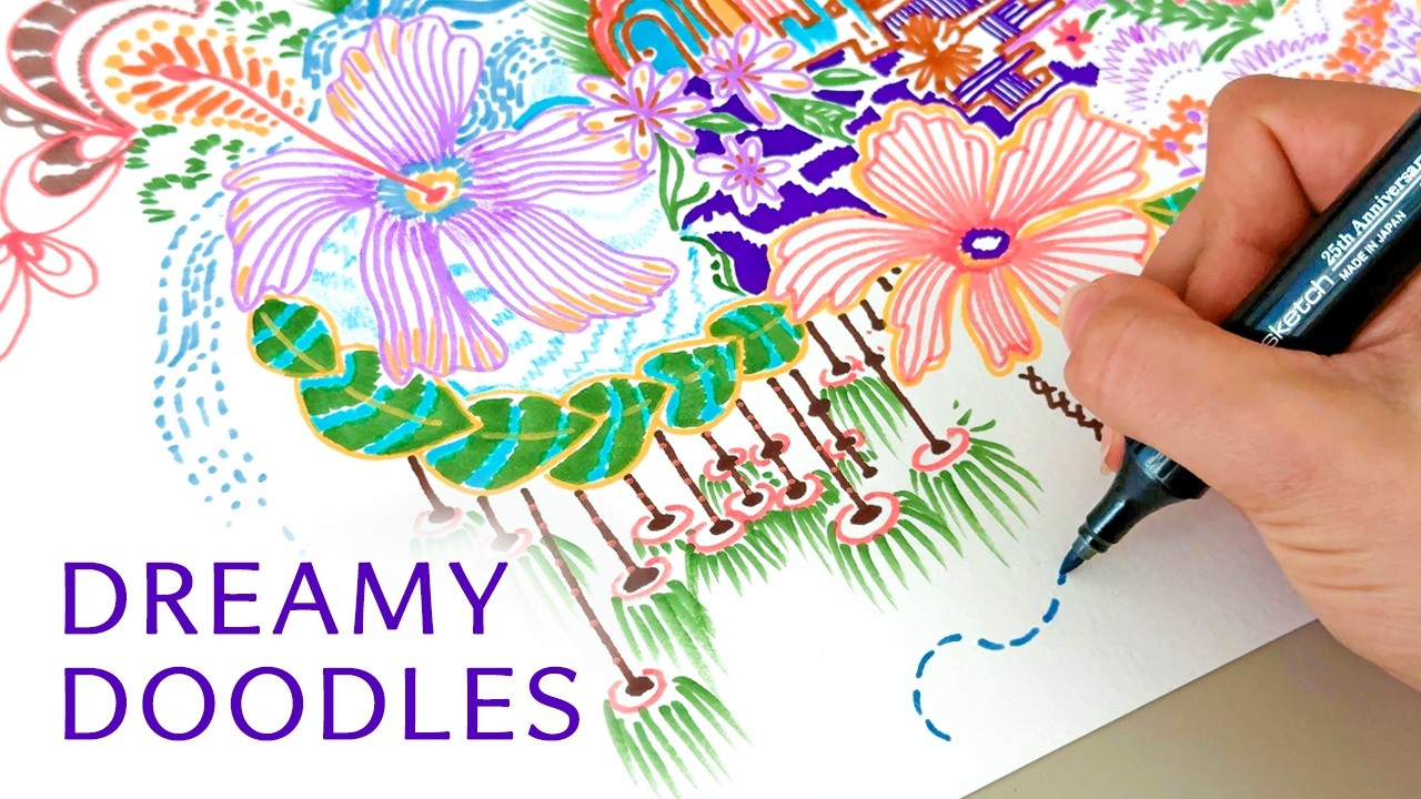 Dreamy Doodle Landscape | Intuitive ASMR Drawing | 80 min