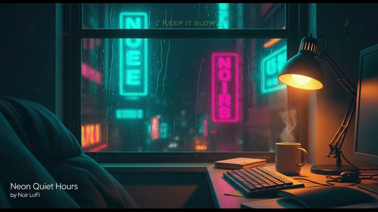 Neon Quiet Hours - lofi hip hop for late-night study, rain ambience, focus beats.