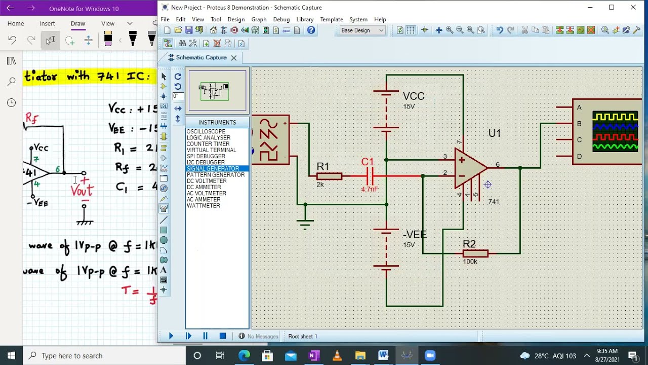 Opamp Differentiator simulation using Proteus