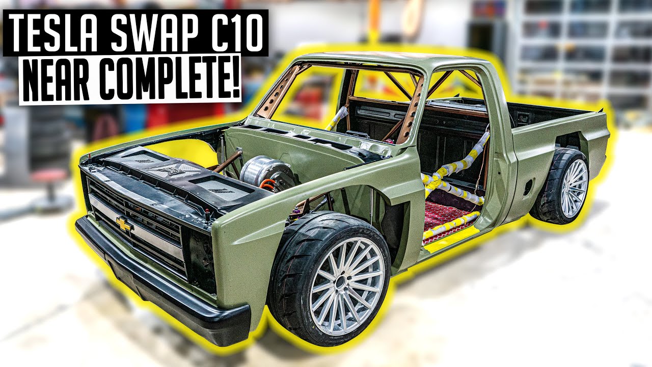 Twin Tesla Swapped Squarebody Gets Paint, Wrap & Reassembly! - Electric C10 Ep. 18