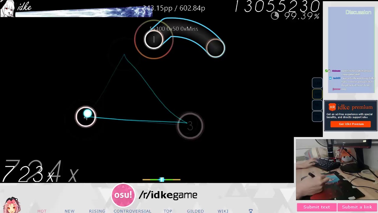 [Live] idke | Demetori - Kuuchuu ni Shizumu Kishinjou [Extra Stage] 1st +HR FC 99.29% {#5 597pp} osu