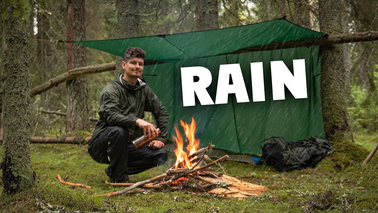 Rainy Tarp Shelter + Spring Coffee | Day Hike ASMR (No Talking)
