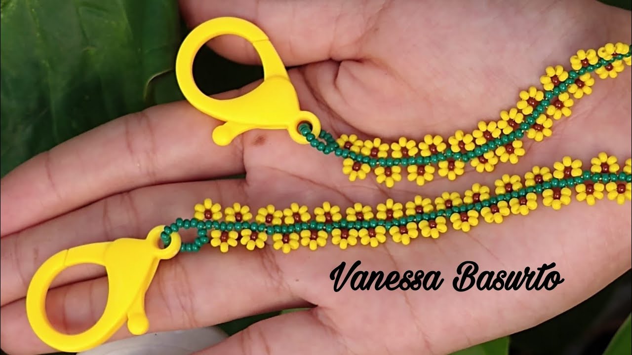 🌻CORREA PARA CUBREBOCA CON FLORES🌻 DE CHAQUIRA/MOSTACILLA (SUPER FACIL)Easy beaded mask strap DIY