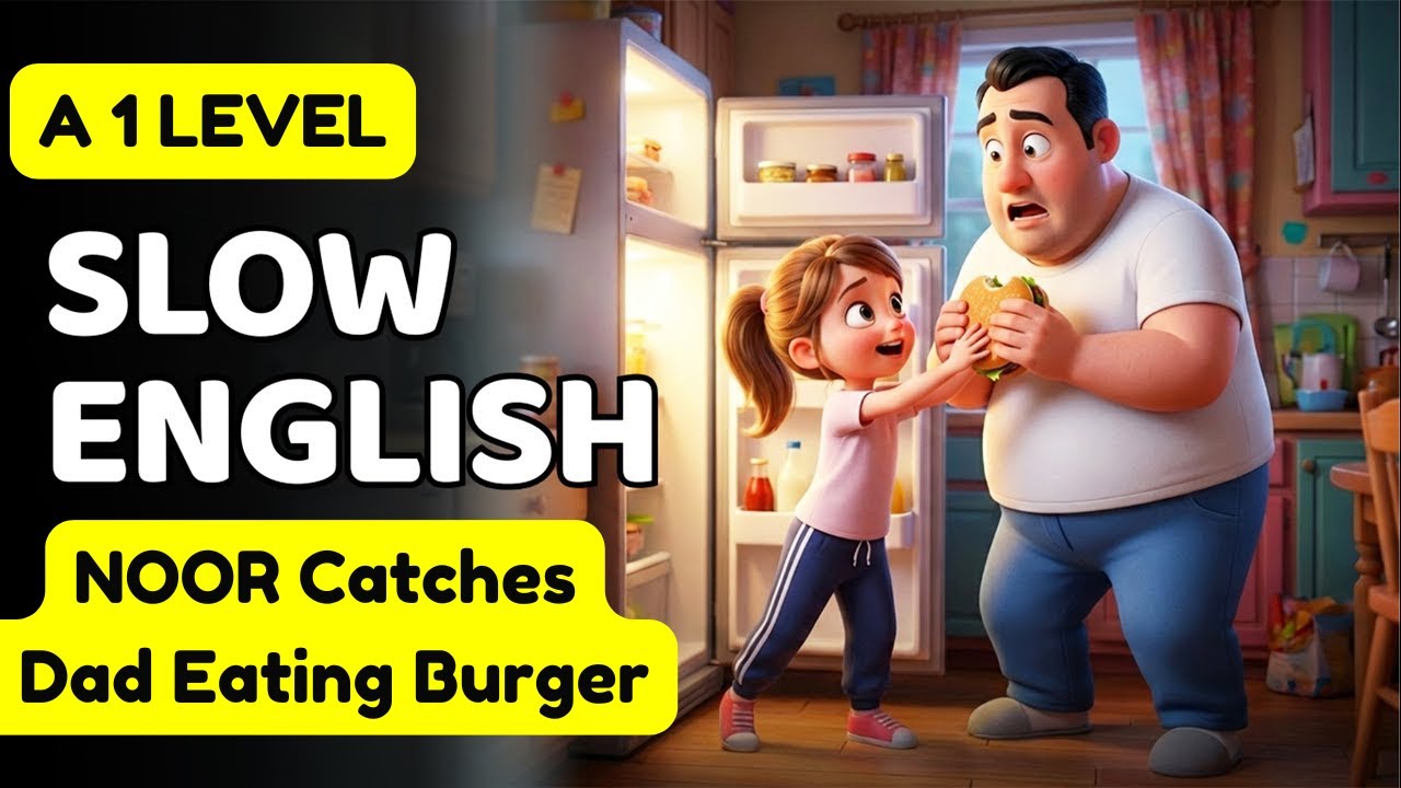 Noor Catches Dad Eating Burger 🍔 | Easy English Listening Story for Beginners (A1 Level)