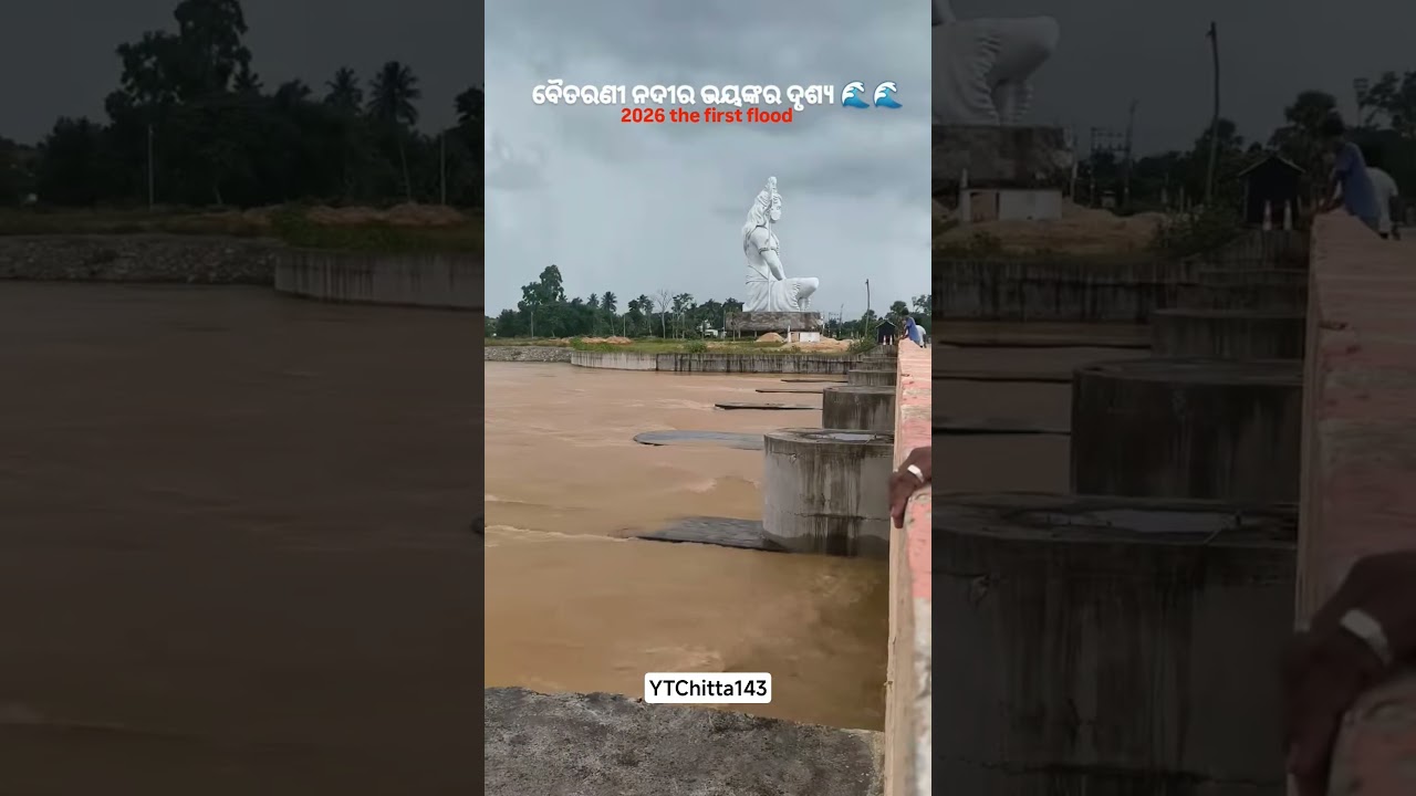 The first flood in 2026 jajpur Town bayitarani riversover flood dangerous view 🌊🙆