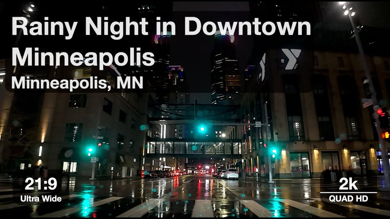 Rainy Night in Downtown Minneapolis | 21:9 Aspect Ratio, 2k QHD Resolution