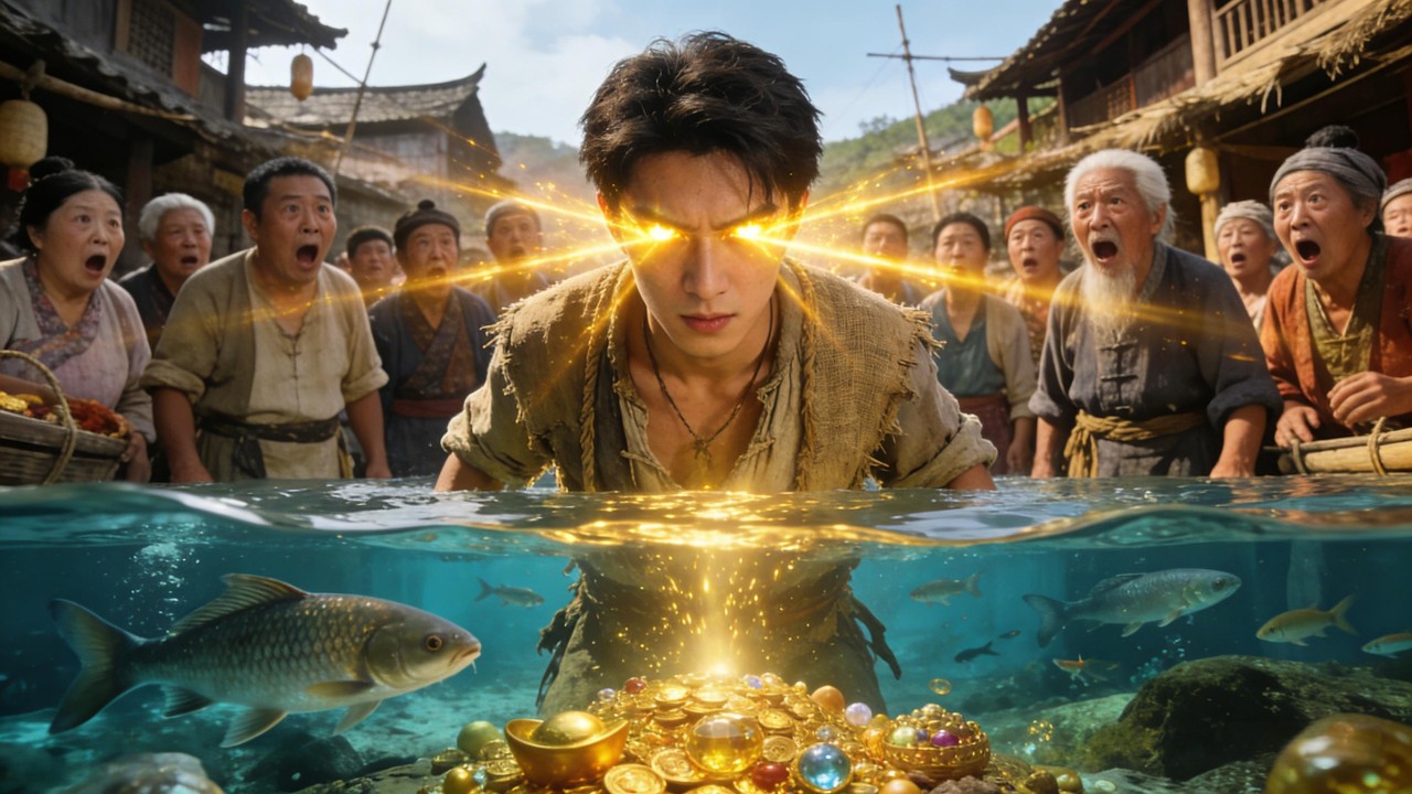 Poor young man nearly drowns and awakens divine see-through eyes to find undersea treasures.