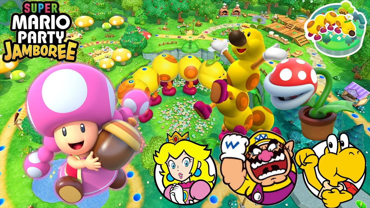 Super Mario Party Jamboree - Toadette vs Peach vs Wario vs Koopa Troopa - Mega Wiggler's Tree Party