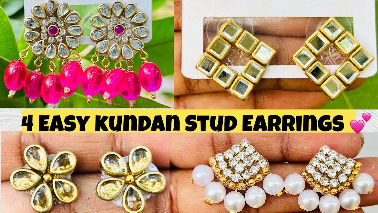 4 Easy kundan stud Earring Designs making at Home 🌼 | Full Tutorial | Crafty Candy