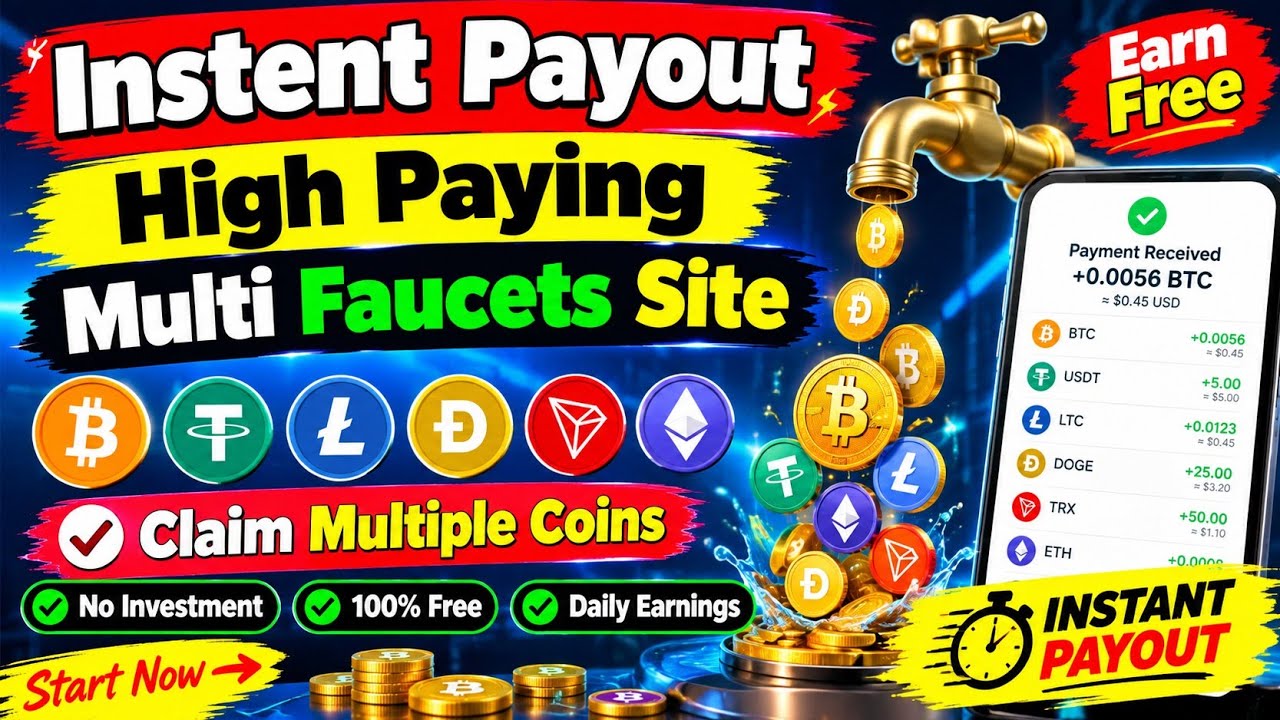 Instant Payout Multi Crypto Faucet Site 💰 | Earn BTC, DOGE, LTC, TRX & USDT Free