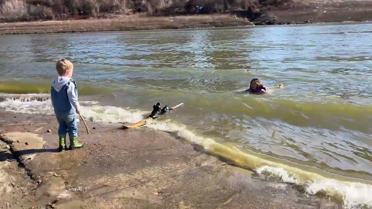 Kelsey skiing the Mississippi River on New Year's Day. Ski Freeze. 