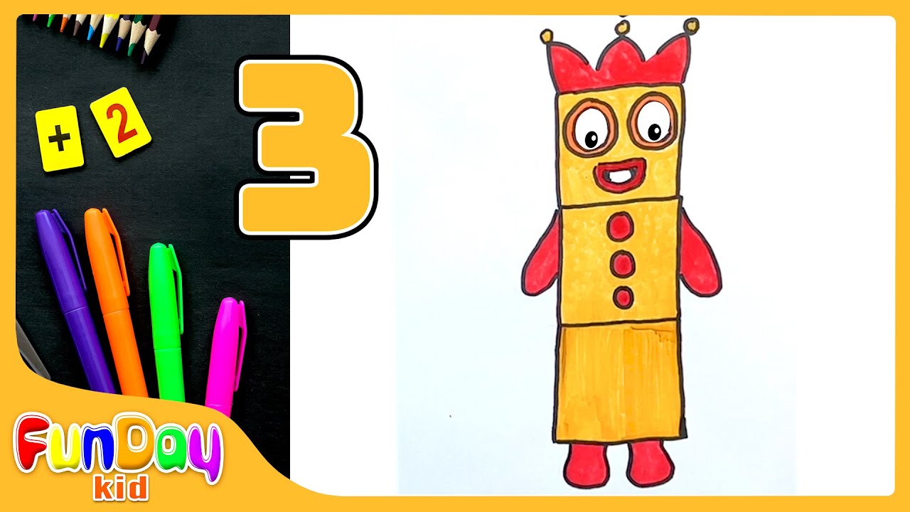 How to Draw the Numberblocks THREE - 3 | Easy Art for Toddlers & Kids - FunDay Kid