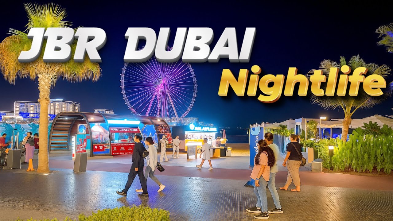 Прогулка по ночному Дубаю JBR 🌙 | Вид на Айн-Дубай | Прогулка по набережной в формате 4K | Тур по...