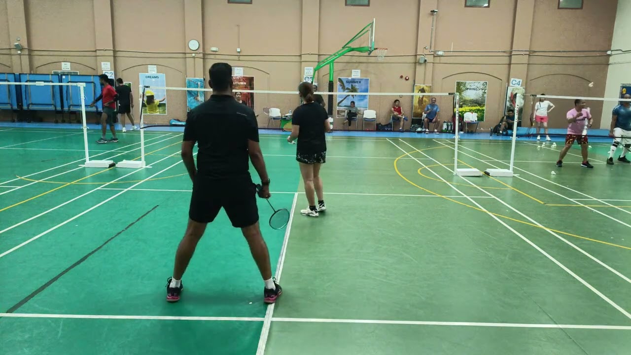 Badminton queuing with Flickers Warrior Qatar_Sam, Kristy, Salil & Micho