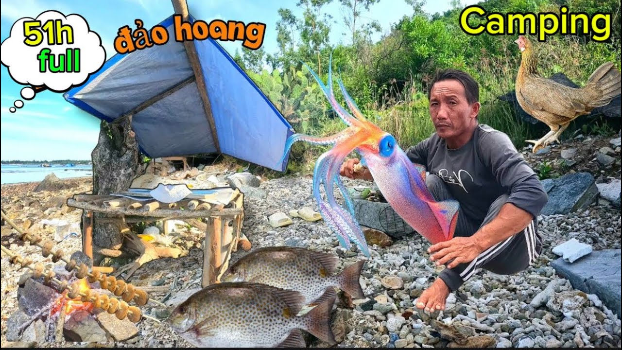 51h full cắm trại một mình trên đảo hoang | đặt bẫy gà rừng tìm kiếm thức ăn lên rừng xuống biển