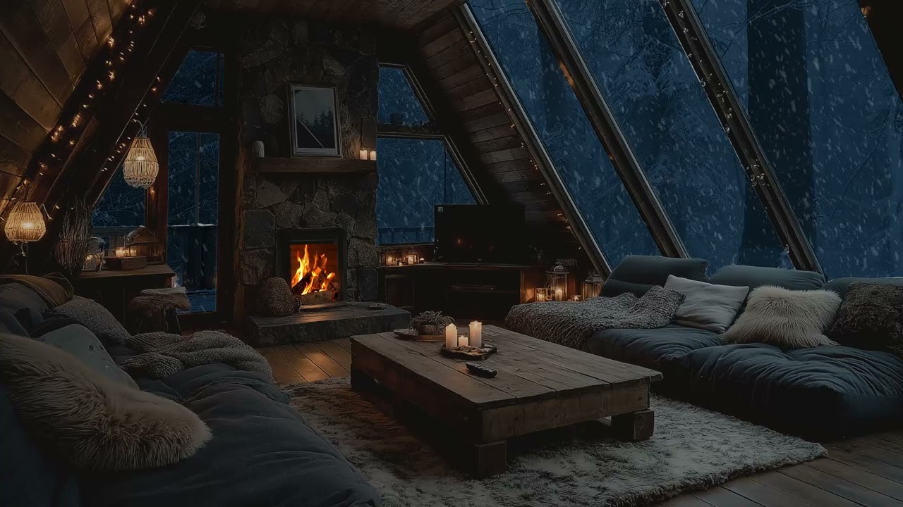 Soft Soothing Piano and Fireplace Ambience | Cozy Room Interior Sounds for Deep Relaxing Moments