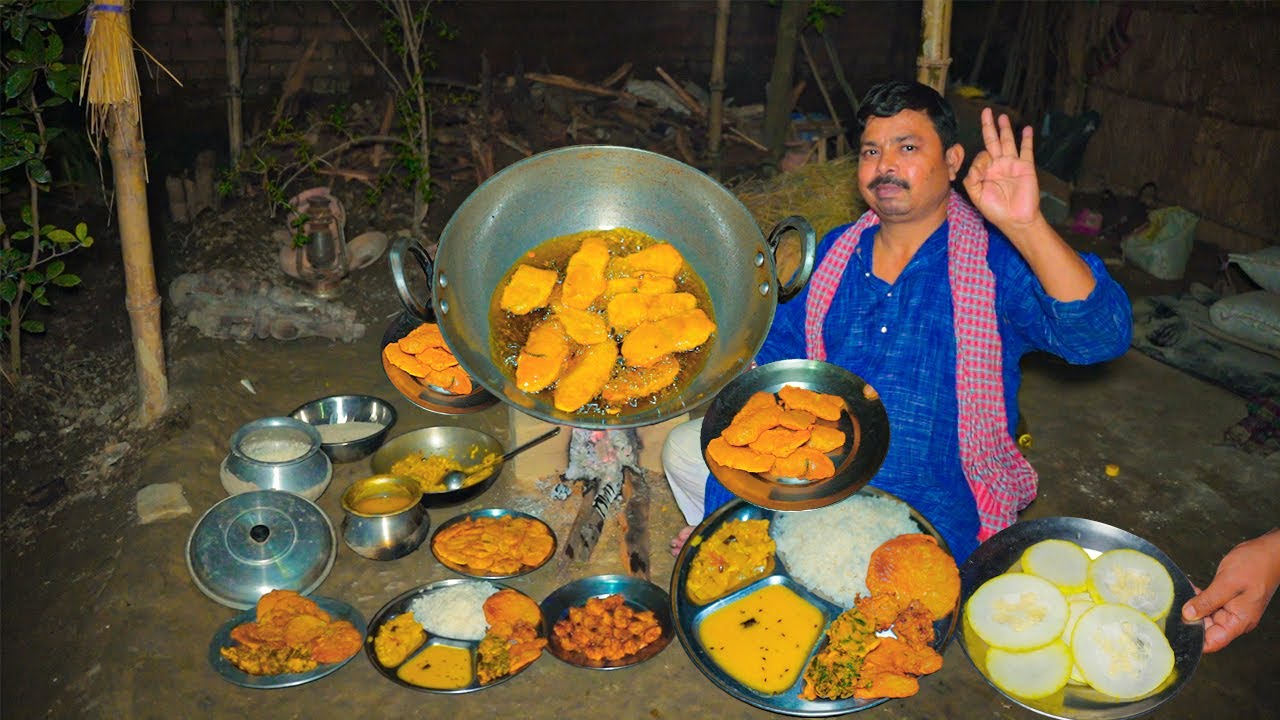 मेरे गांव के तरीके से बनाए वेज थली सिर्फ एक सब्जी से बनाएं पूरी वेज थाली भात पेठे की सब्जी और पकोड़ा