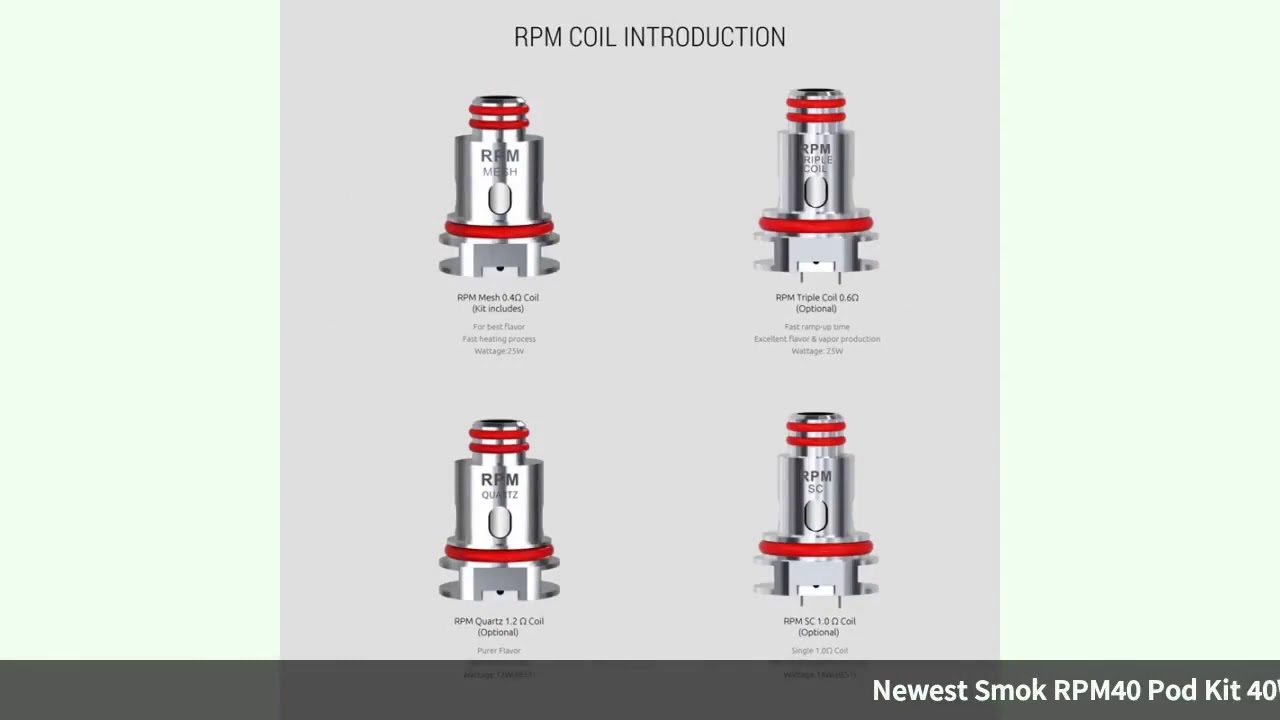 Newest Smok RPM40 Pod Kit 40W Vape 1500mAh Battery 4.3ML/4.5ml Pod Cartridge RPM Mesh Coil TFT 0....