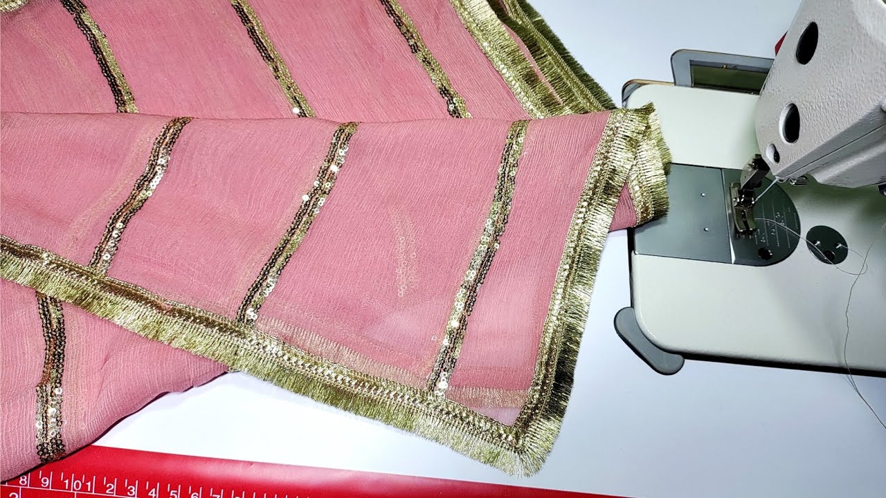 How To Attach Kiran Lace On Dupatta In Professional Style | Dupatte Par Lace Lagane Ka Tarika