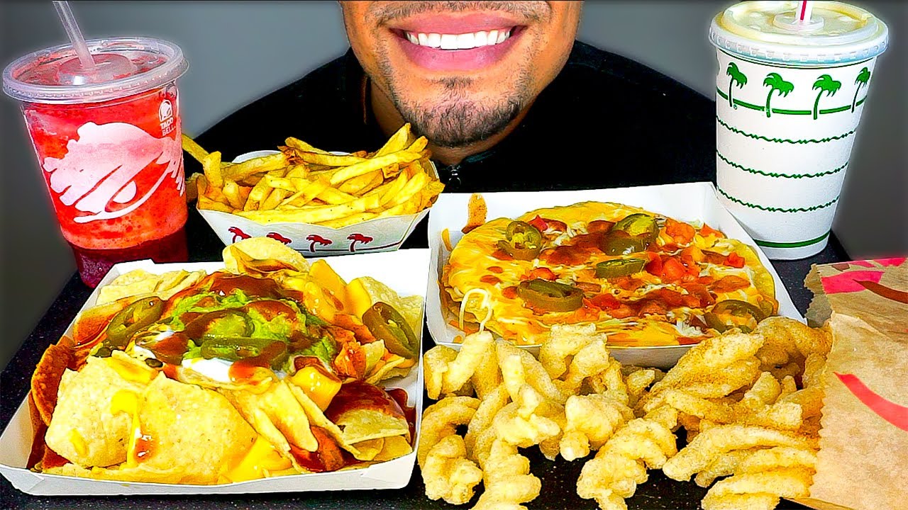 ASMR TACO BELL VS IN N OUT MUKBANG MEXICAN PIZZA NACHOS FRIES EATING SHOW JERRY