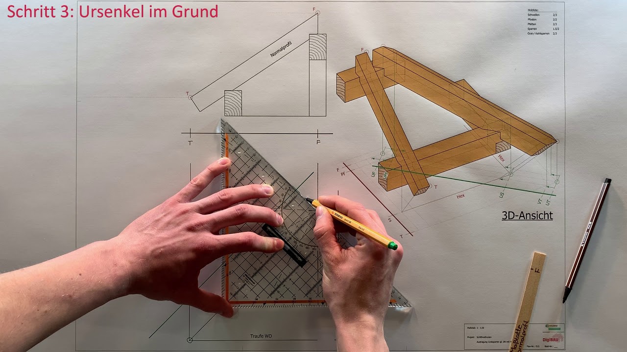 Austragung Gratsparren gleiche Dachneigung Video 1 | Bildungszentrum Holzbau Biberach
