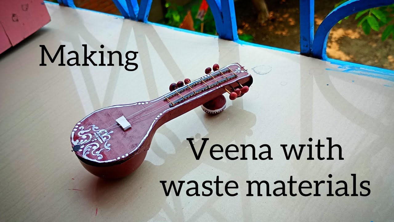 Miniature veena making tutorial with waste materials 💡