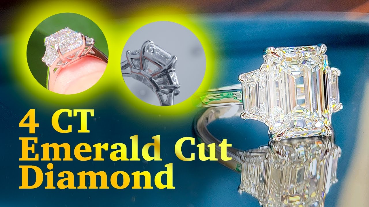 4 Carat Emerald Cut Diamond Engagement Ring with Trapezoid Side Stones|| Diamond District,New York