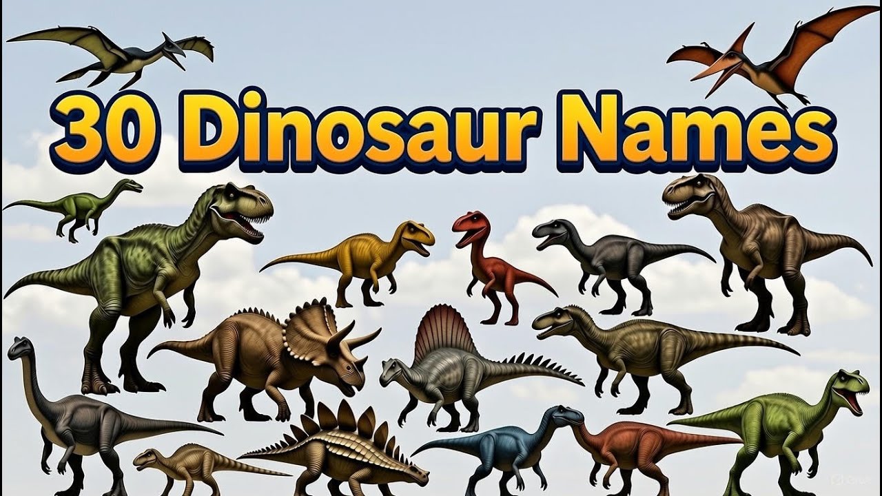 Learn 30 Dinosaur Names! Fun & Educational Video for Kids