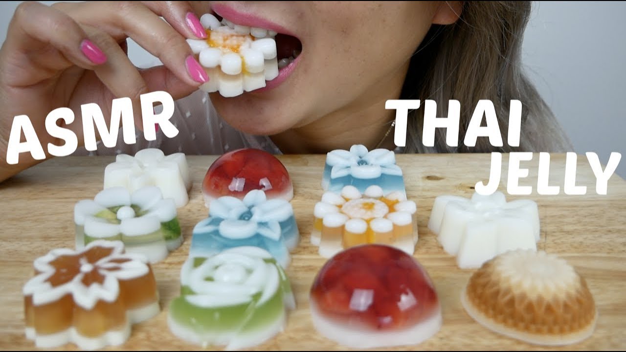 THAI JELLY (AGAR) วุ้นกะทิ | ASMR *NO Talking Relaxing Eating Sounds | N.E Let's Eat