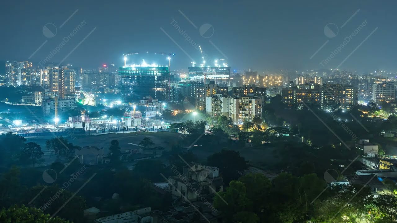 Day to Night Time lapse of City Skyline captured from a Hill, City of Pune, Maharashtra, India