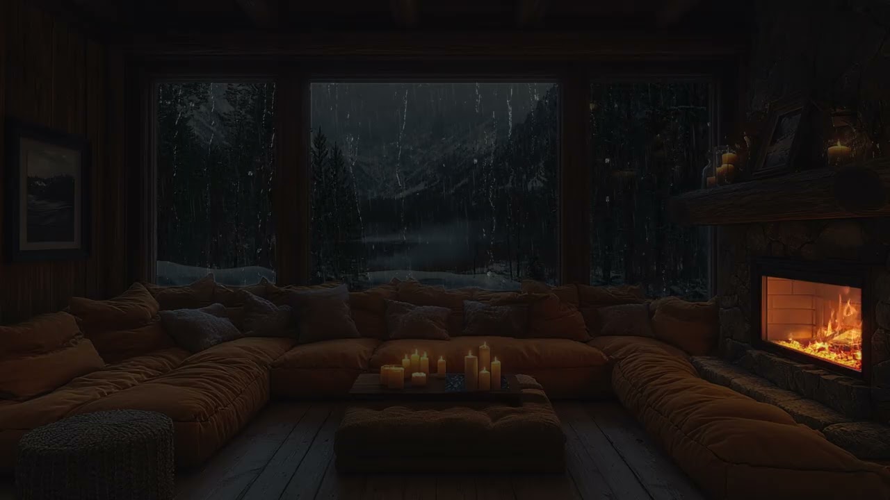 Heavy Thoughts at Midnight, Rain on the Roof and Fireplace Light in the Quiet Room
