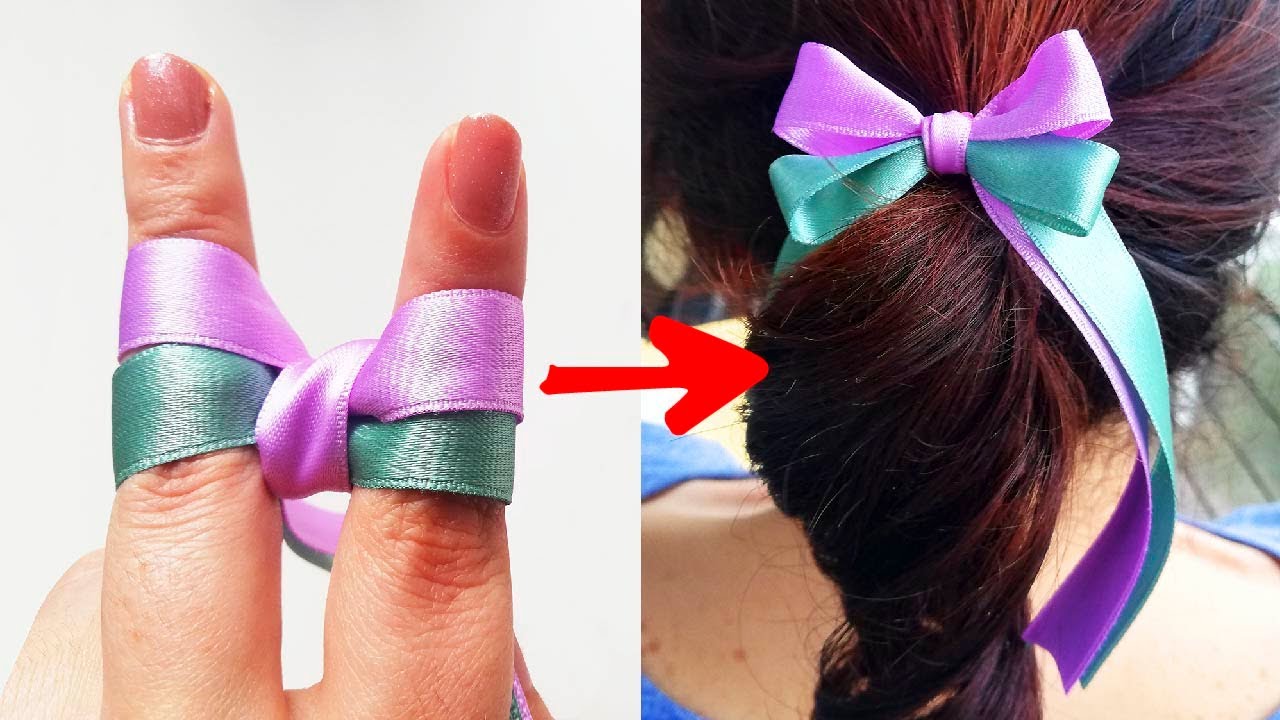 Cómo Hacer MOÑO con los DEDOS 🎀 2 Lazos con Cinta (FACIL y RÁPIDO)