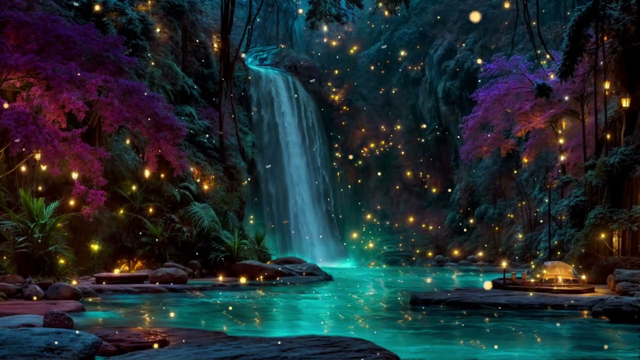 🌌✨ Enchanted Waterfall Forest | INSTANT SLEEP 😴 Fireflies & Magical Night Ambience (No Ads)