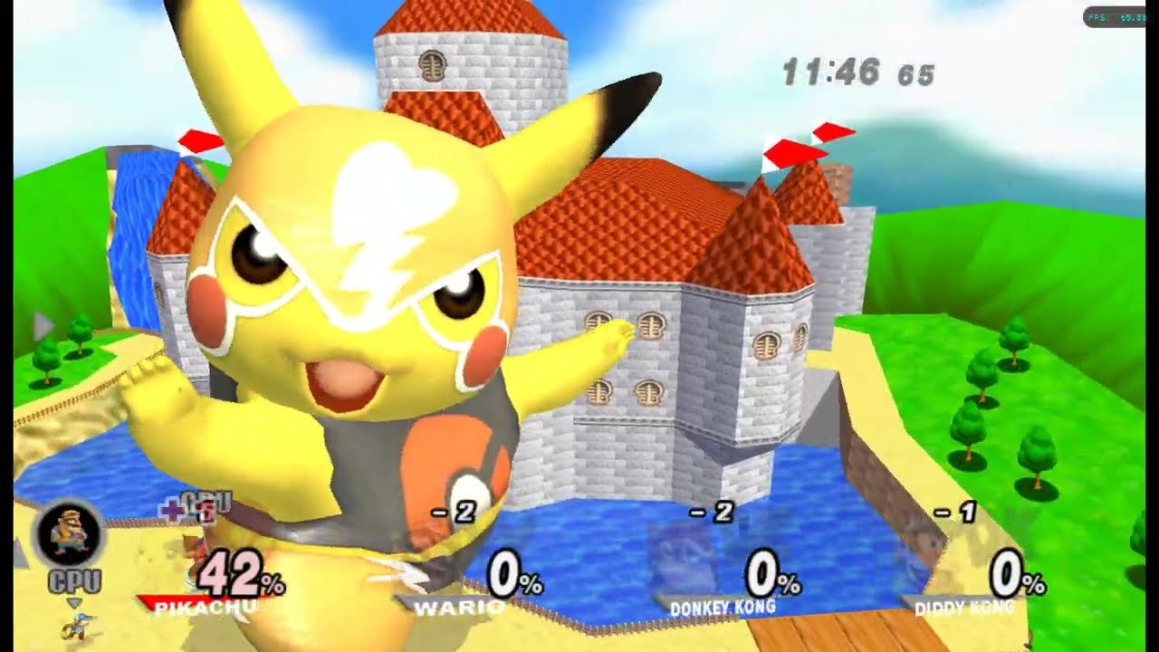 SSBB Hacks: Giant Growing Pikachu Libre vs. Wario, Donkey Kong & Diddy Kong