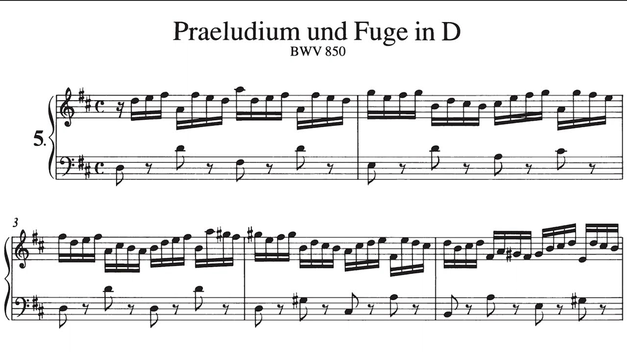 J. S. Bach - WTC I, Prelude & Fugue in D Major, BWV 850, Harpsichord & Sheet Music