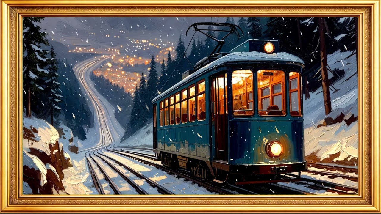 Winter Train Through Snowy Forest  4K Cozy Christmas Art for TV Frame  Magical Night Journey
