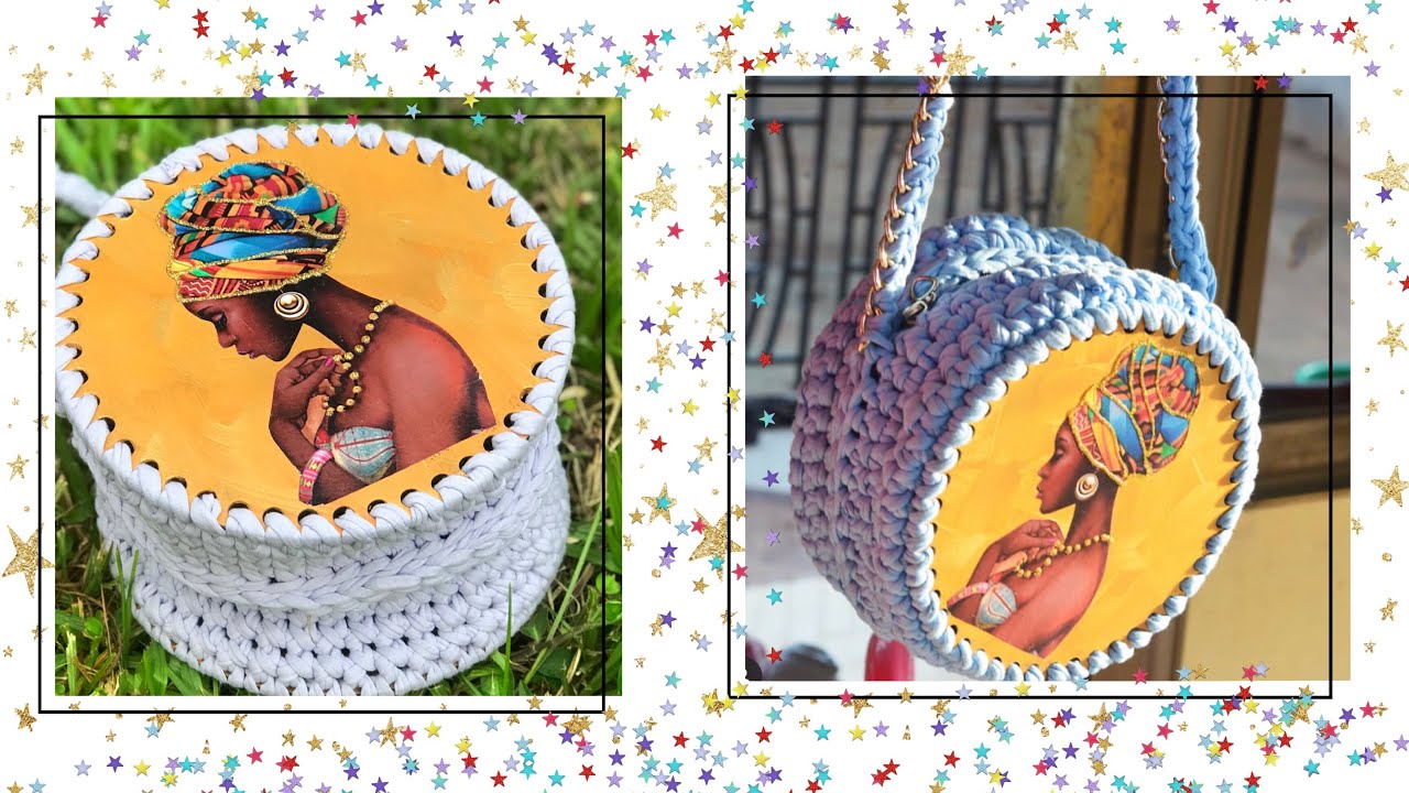 Crochet Wooden Circle T shirt Yarn Bag (African Inspired )