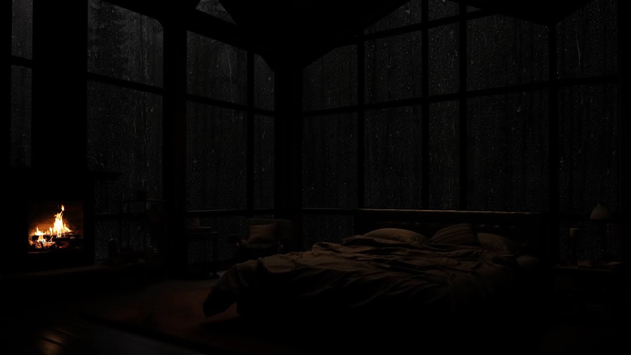 No Ads,Quiet Night in Wooden Cabin | Fireplace Crackling, Rain on Roof & Relaxing Nature Sounds🌧️🔥