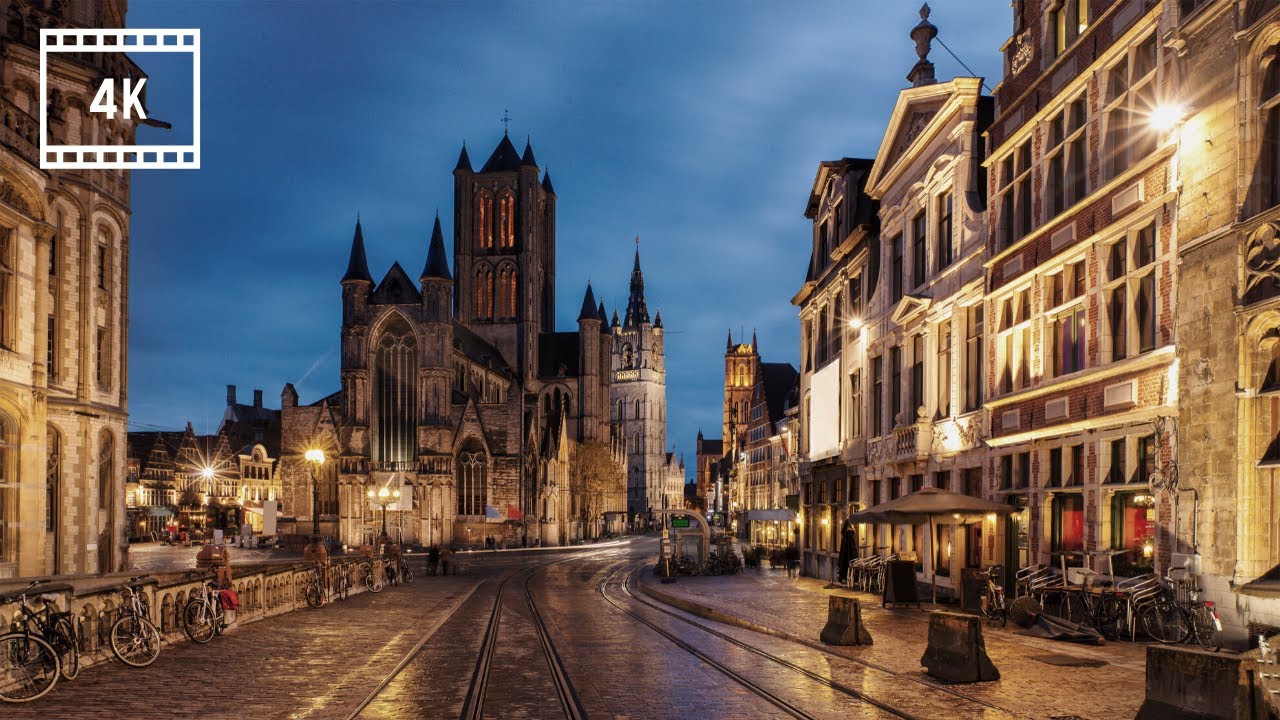 Walking Ghent, Belgium at Night - MEDIEVAL City Center 4K