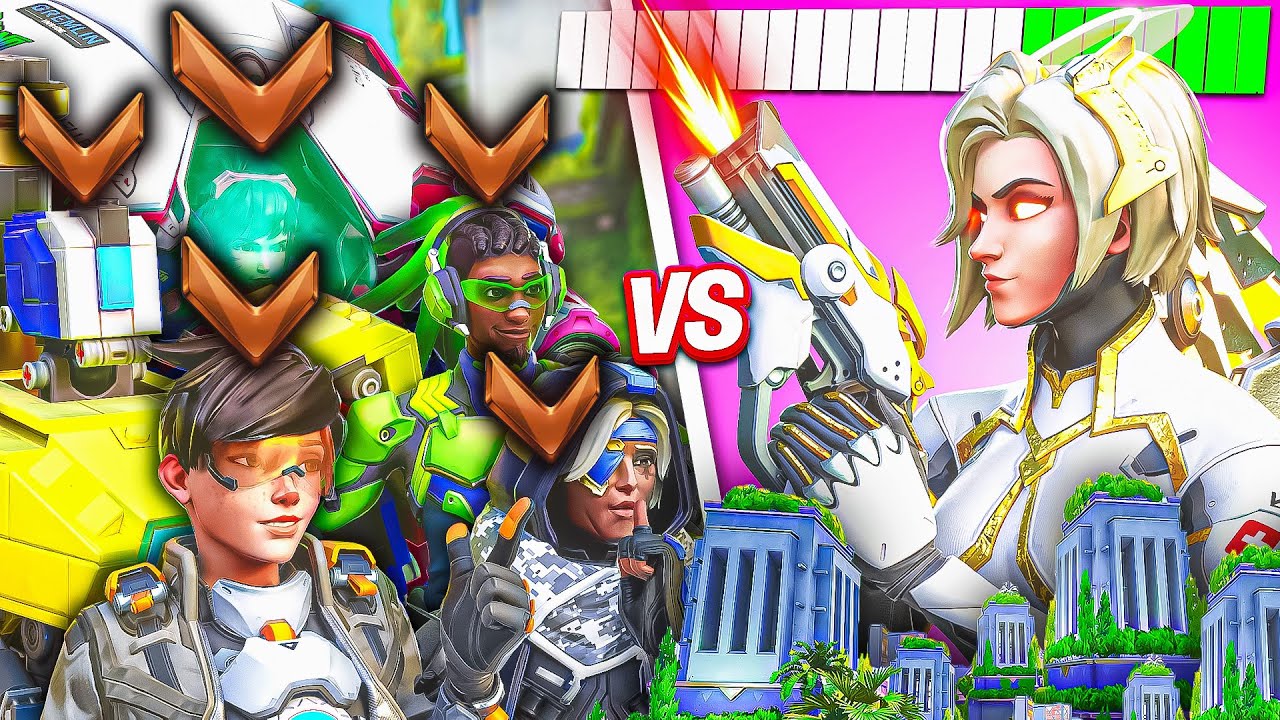 1 BUFFED Top 500 Mercy VS 5 Bronze Players - Who wins?! (ft. Aspen)